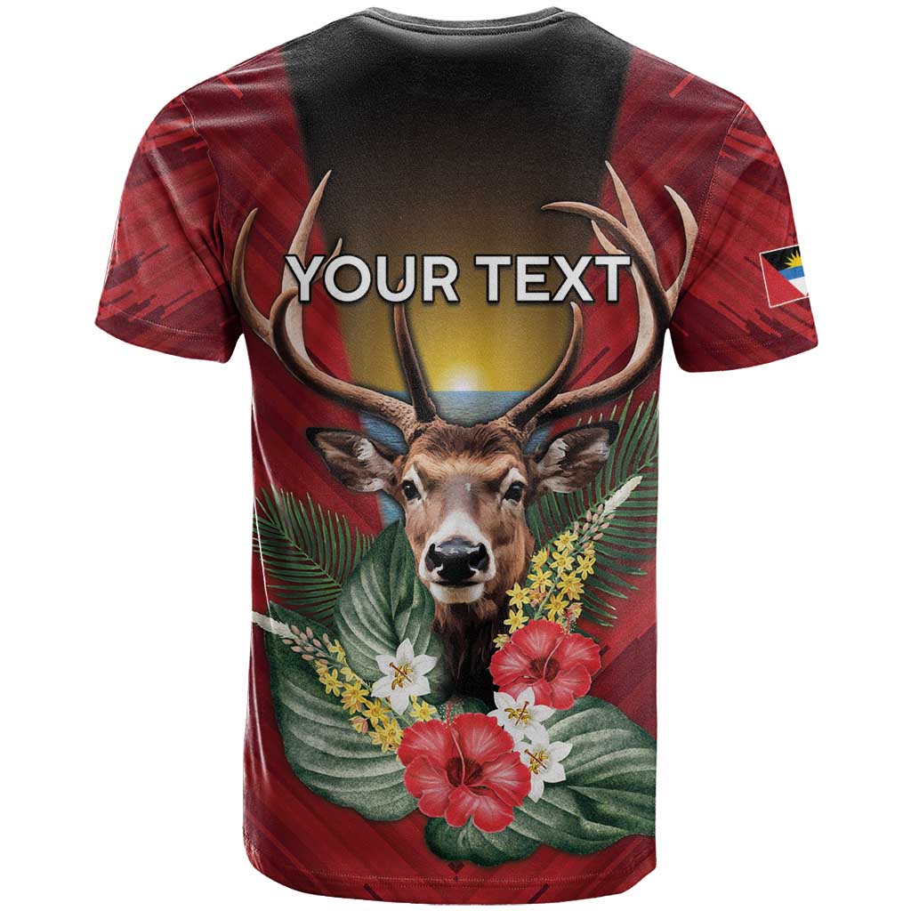 Personalized Antigua and Barbuda T Shirt Tropical Flowers Stag Deer - Wonder Print Shop