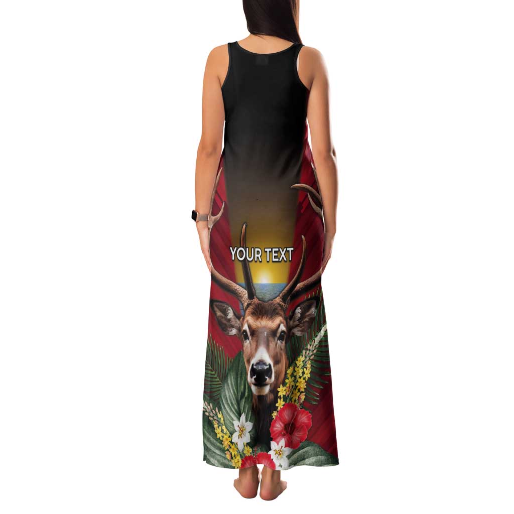 Personalized Antigua and Barbuda Tank Maxi Dress Tropical Flowers Stag Deer - Wonder Print Shop