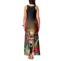 Personalized Antigua and Barbuda Tank Maxi Dress Tropical Flowers Stag Deer - Wonder Print Shop