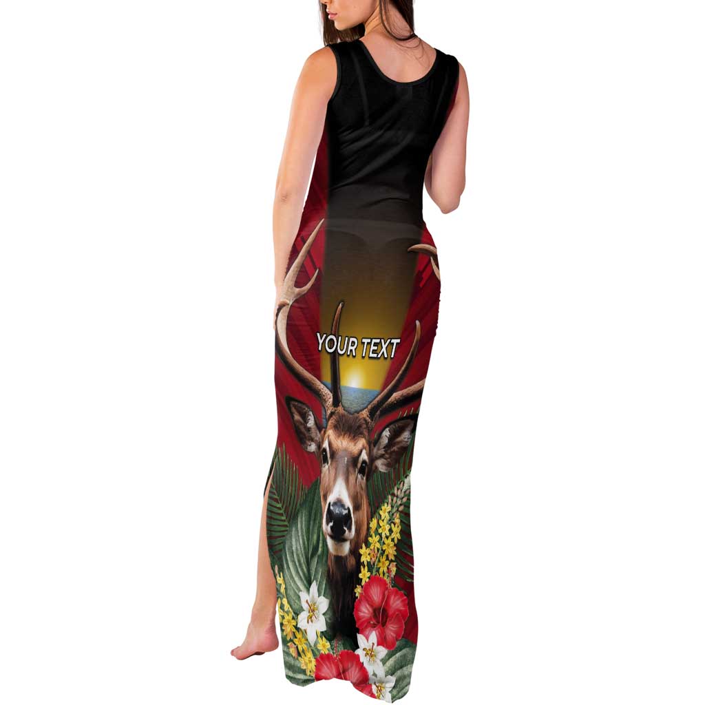 Personalized Antigua and Barbuda Tank Maxi Dress Tropical Flowers Stag Deer - Wonder Print Shop