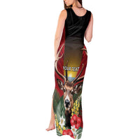 Personalized Antigua and Barbuda Tank Maxi Dress Tropical Flowers Stag Deer - Wonder Print Shop