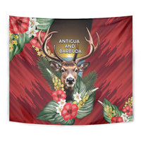 Antigua and Barbuda Tapestry Tropical Flowers Stag Deer - Wonder Print Shop