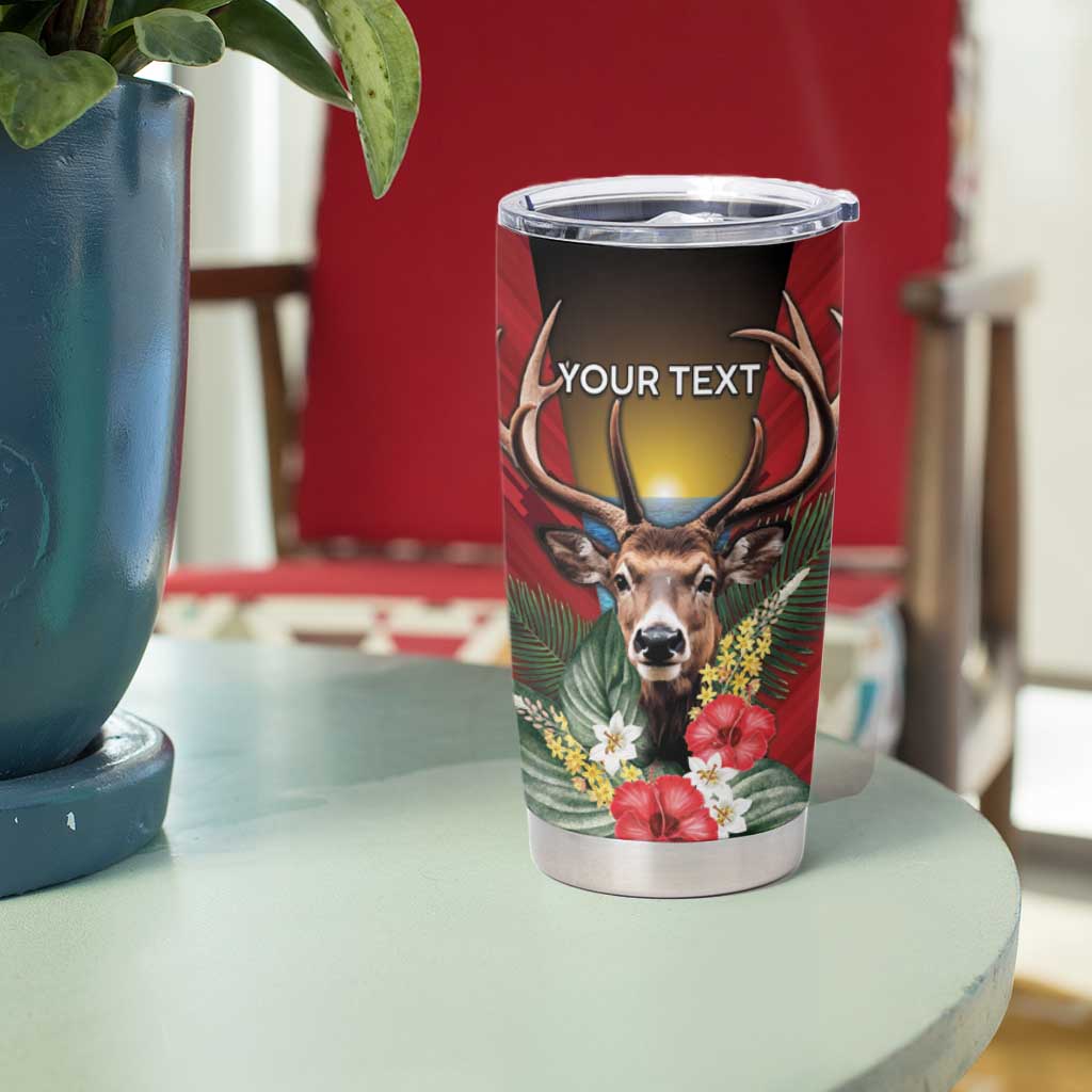 Personalized Antigua and Barbuda Tumbler Cup Tropical Flowers Stag Deer - Wonder Print Shop