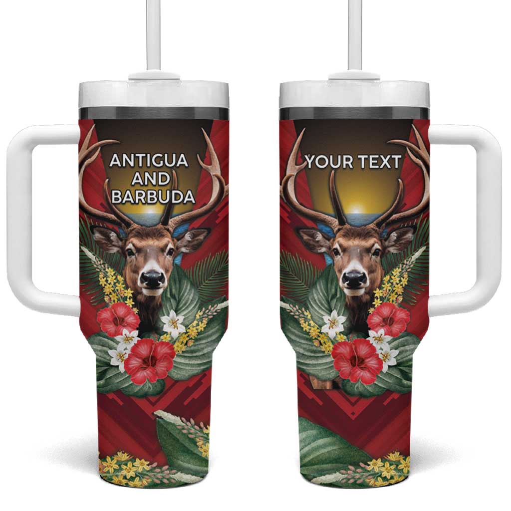 Personalized Antigua and Barbuda Tumbler With Handle Tropical Flowers Stag Deer - Wonder Print Shop