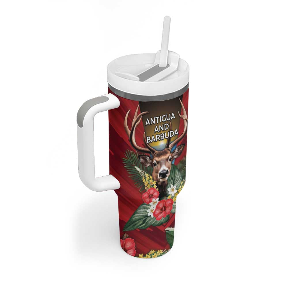 Personalized Antigua and Barbuda Tumbler With Handle Tropical Flowers Stag Deer - Wonder Print Shop