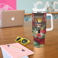 Personalized Antigua and Barbuda Tumbler With Handle Tropical Flowers Stag Deer - Wonder Print Shop