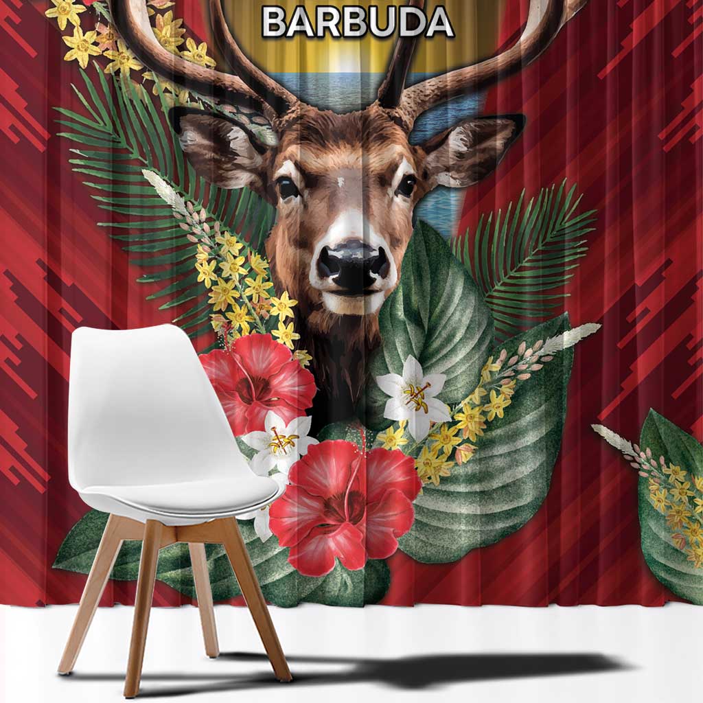 Antigua and Barbuda Window Curtain Tropical Flowers Stag Deer - Wonder Print Shop