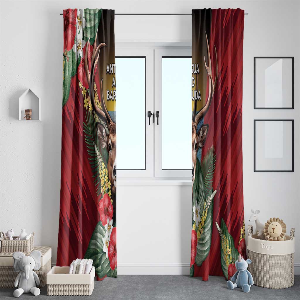 Antigua and Barbuda Window Curtain Tropical Flowers Stag Deer - Wonder Print Shop