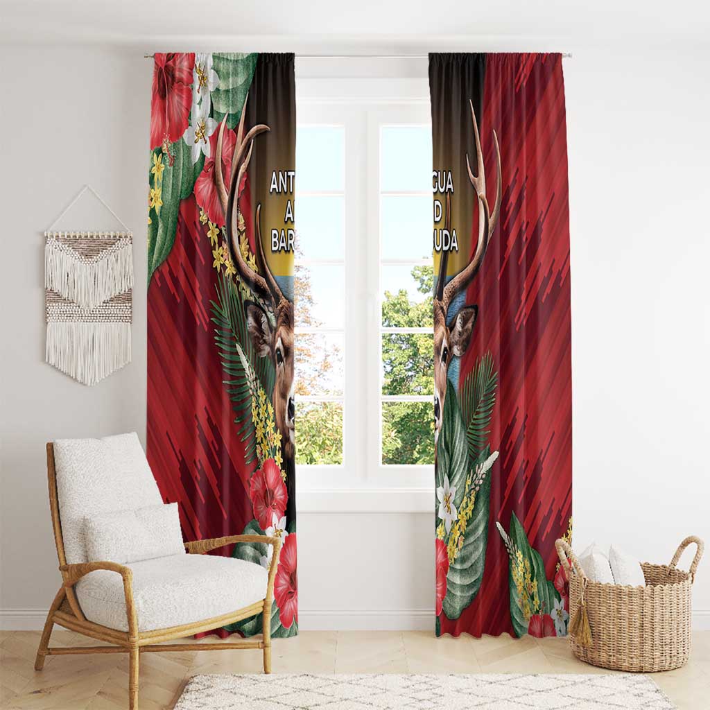 Antigua and Barbuda Window Curtain Tropical Flowers Stag Deer - Wonder Print Shop