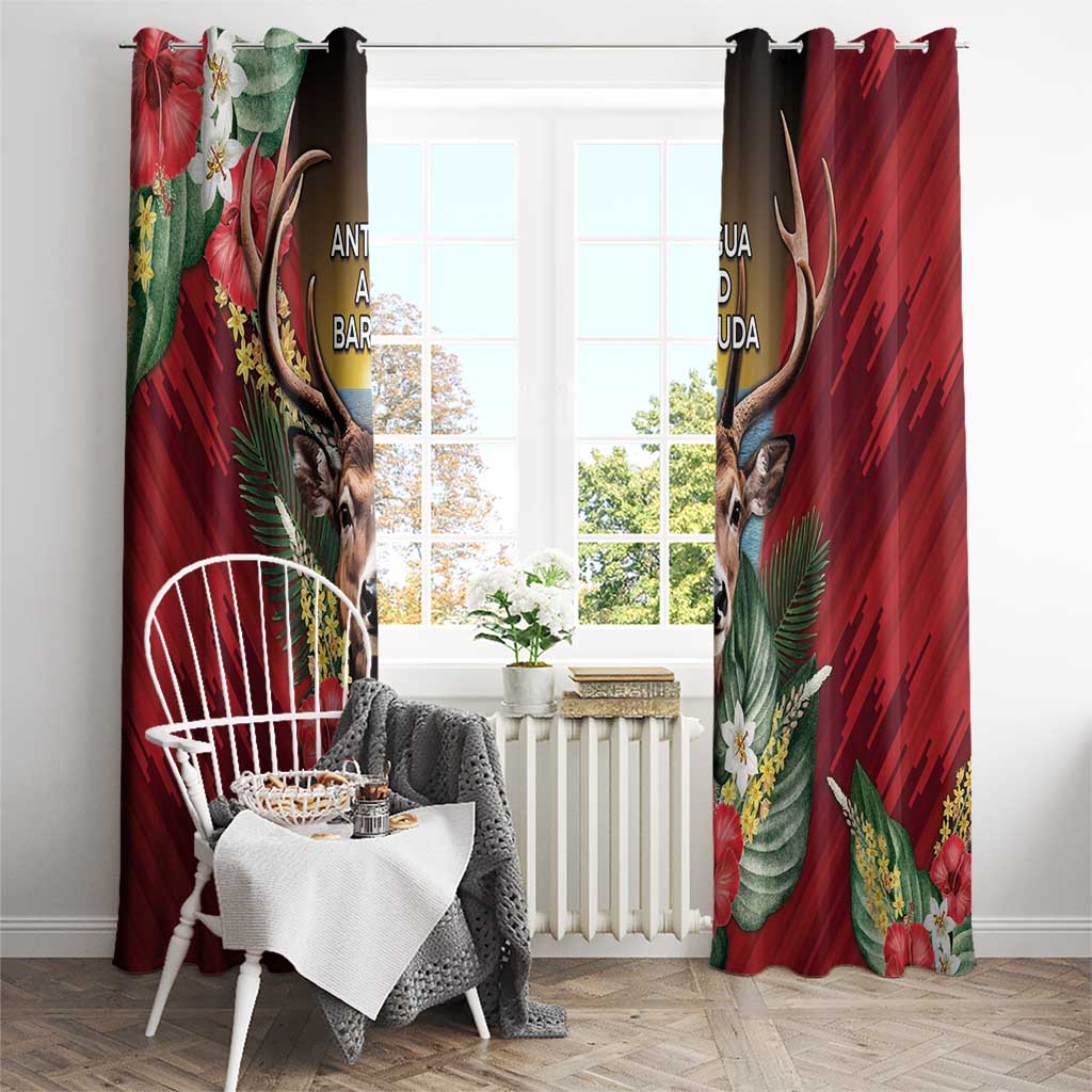 Antigua and Barbuda Window Curtain Tropical Flowers Stag Deer - Wonder Print Shop