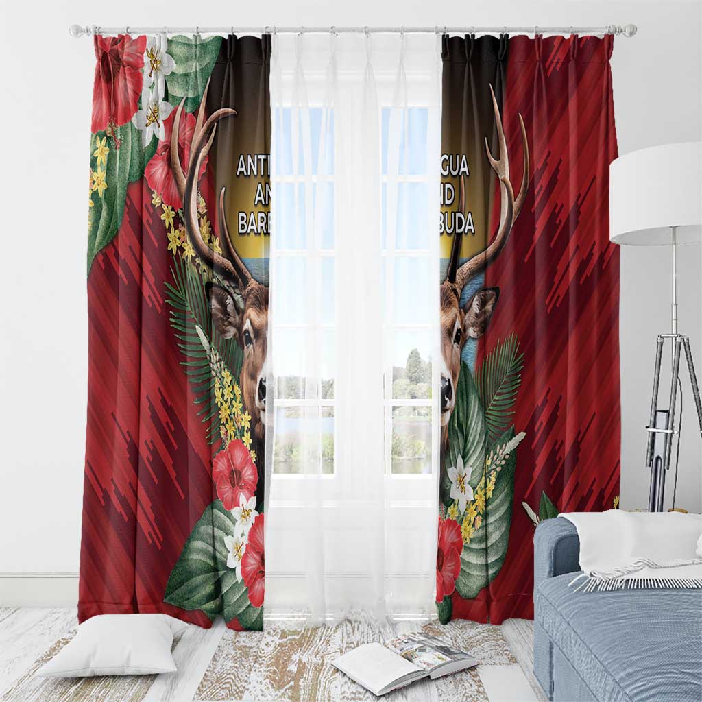 Antigua and Barbuda Window Curtain Tropical Flowers Stag Deer - Wonder Print Shop