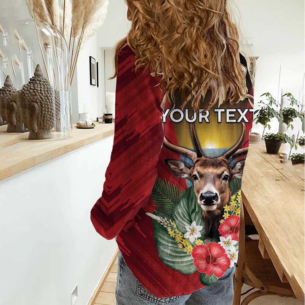 Personalized Antigua and Barbuda Women Casual Shirt Tropical Flowers Stag Deer - Wonder Print Shop
