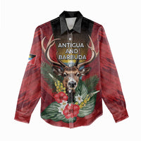 Personalized Antigua and Barbuda Women Casual Shirt Tropical Flowers Stag Deer - Wonder Print Shop