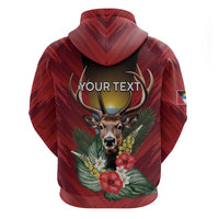 Personalized Antigua and Barbuda Zip Hoodie Tropical Flowers Stag Deer - Wonder Print Shop