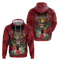 Personalized Antigua and Barbuda Zip Hoodie Tropical Flowers Stag Deer - Wonder Print Shop