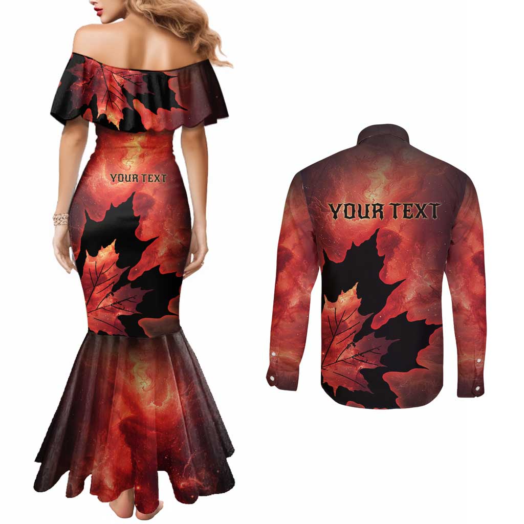 Personalized Canada Maple Leaf Couples Matching Mermaid Dress and Long Sleeve Button Shirt Red Galaxy Style - Wonder Print Shop