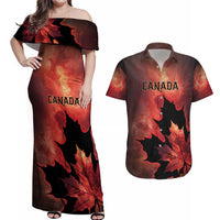 Personalized Canada Maple Leaf Couples Matching Off Shoulder Maxi Dress and Hawaiian Shirt Red Galaxy Style - Wonder Print Shop