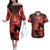 Personalized Canada Maple Leaf Couples Matching Off The Shoulder Long Sleeve Dress and Hawaiian Shirt Red Galaxy Style - Wonder Print Shop