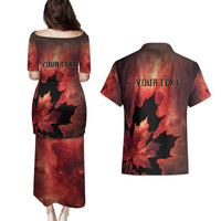 Personalized Canada Maple Leaf Couples Matching Puletasi and Hawaiian Shirt Red Galaxy Style - Wonder Print Shop