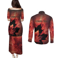 Personalized Canada Maple Leaf Couples Matching Puletasi and Long Sleeve Button Shirt Red Galaxy Style - Wonder Print Shop