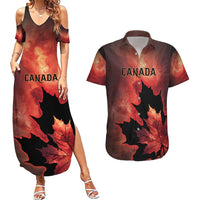 Personalized Canada Maple Leaf Couples Matching Summer Maxi Dress and Hawaiian Shirt Red Galaxy Style - Wonder Print Shop