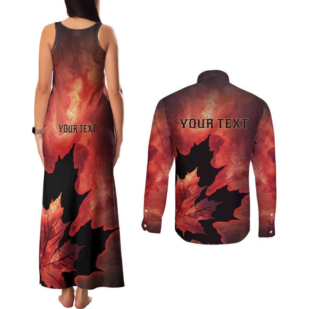 Personalized Canada Maple Leaf Couples Matching Tank Maxi Dress and Long Sleeve Button Shirt Red Galaxy Style - Wonder Print Shop
