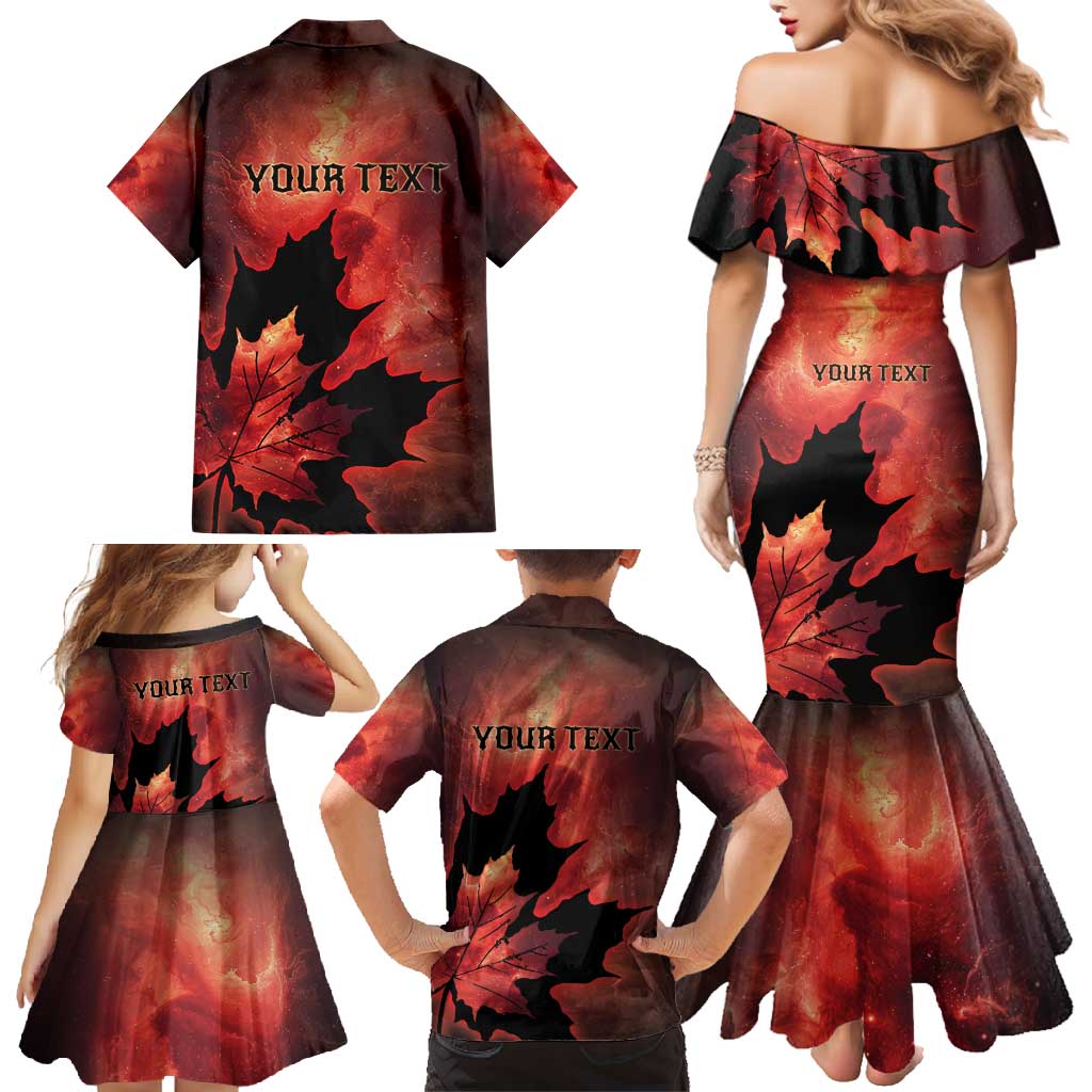 Personalized Canada Maple Leaf Family Matching Mermaid Dress and Hawaiian Shirt Red Galaxy Style - Wonder Print Shop