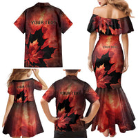 Personalized Canada Maple Leaf Family Matching Mermaid Dress and Hawaiian Shirt Red Galaxy Style - Wonder Print Shop