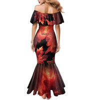 Personalized Canada Maple Leaf Family Matching Mermaid Dress and Hawaiian Shirt Red Galaxy Style - Wonder Print Shop