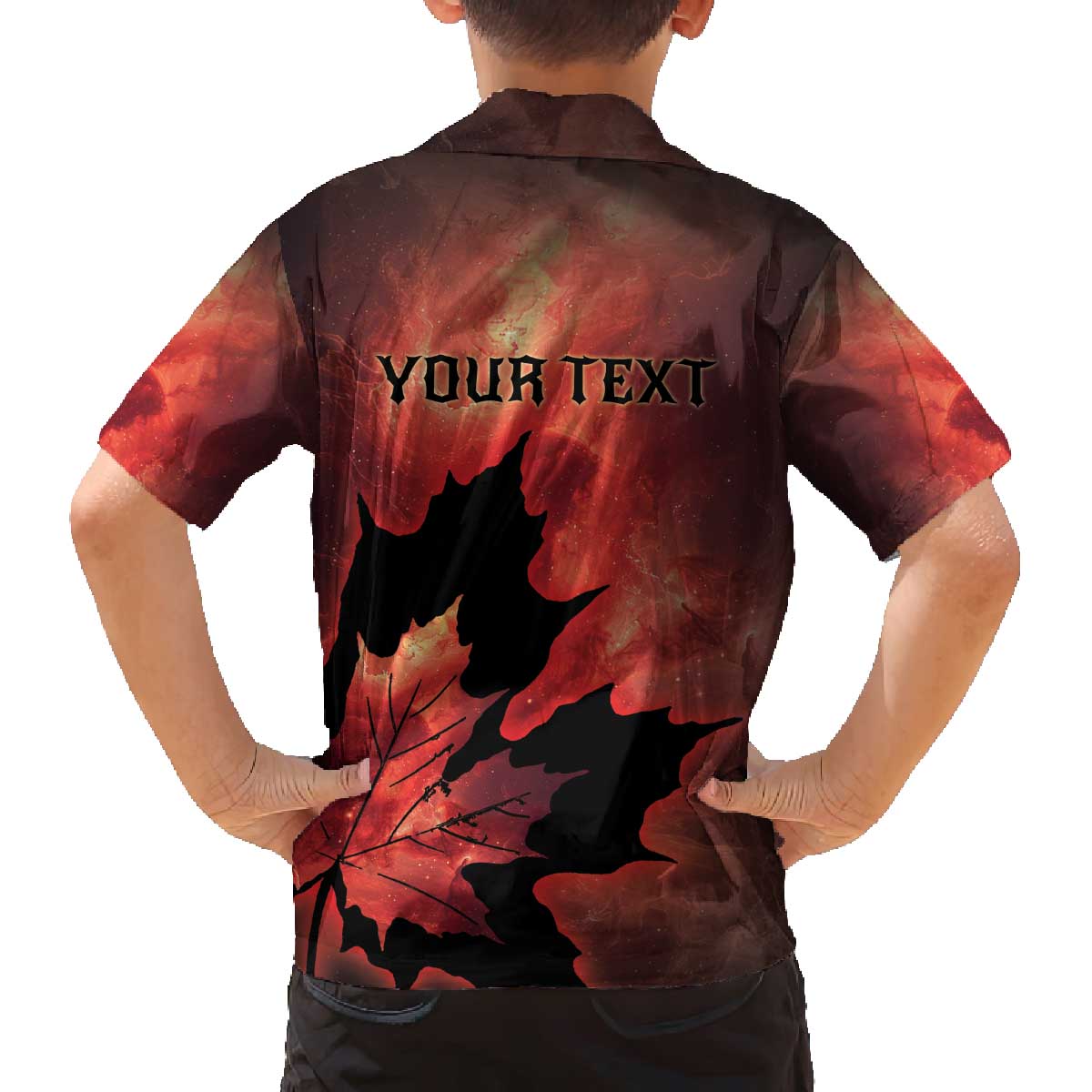 Personalized Canada Maple Leaf Family Matching Off The Shoulder Long Sleeve Dress and Hawaiian Shirt Red Galaxy Style - Wonder Print Shop