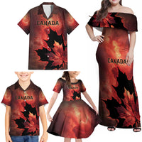 Personalized Canada Maple Leaf Family Matching Off Shoulder Maxi Dress and Hawaiian Shirt Red Galaxy Style - Wonder Print Shop