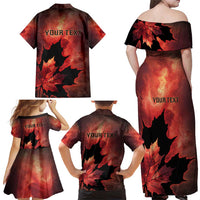 Personalized Canada Maple Leaf Family Matching Off Shoulder Maxi Dress and Hawaiian Shirt Red Galaxy Style - Wonder Print Shop