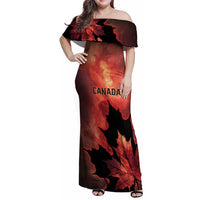 Personalized Canada Maple Leaf Family Matching Off Shoulder Maxi Dress and Hawaiian Shirt Red Galaxy Style - Wonder Print Shop