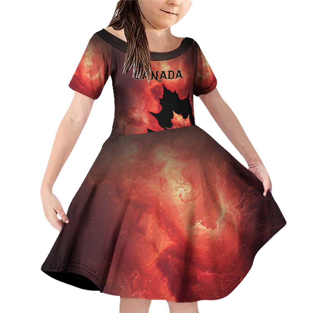 Personalized Canada Maple Leaf Family Matching Off Shoulder Short Dress and Hawaiian Shirt Red Galaxy Style - Wonder Print Shop