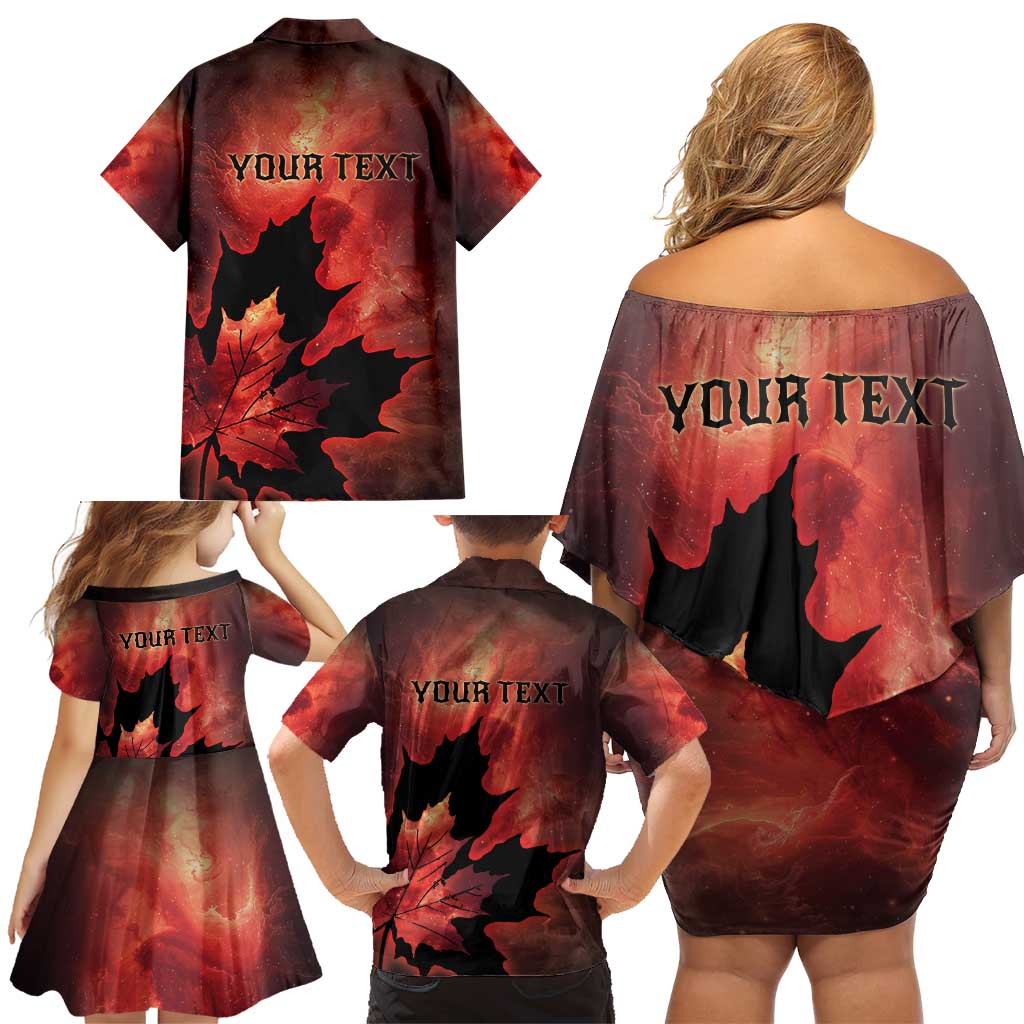 Personalized Canada Maple Leaf Family Matching Off Shoulder Short Dress and Hawaiian Shirt Red Galaxy Style - Wonder Print Shop