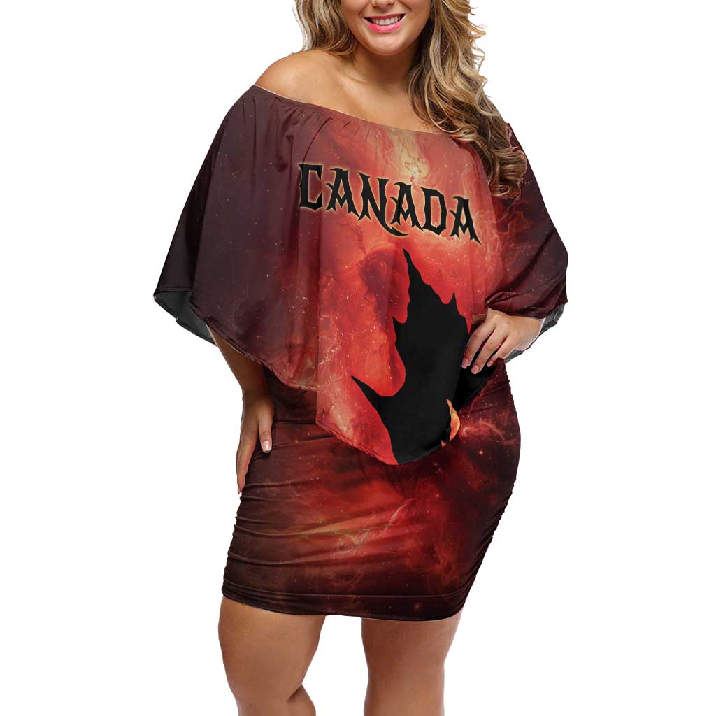 Personalized Canada Maple Leaf Family Matching Off Shoulder Short Dress and Hawaiian Shirt Red Galaxy Style - Wonder Print Shop