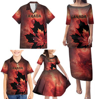 Personalized Canada Maple Leaf Family Matching Puletasi and Hawaiian Shirt Red Galaxy Style - Wonder Print Shop