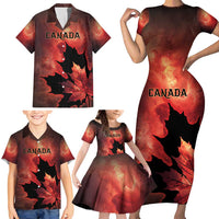 Personalized Canada Maple Leaf Family Matching Short Sleeve Bodycon Dress and Hawaiian Shirt Red Galaxy Style - Wonder Print Shop