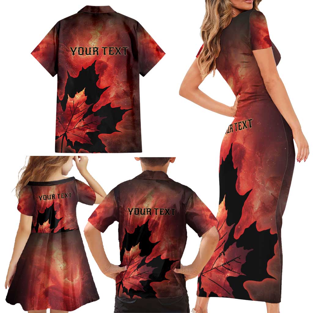 Personalized Canada Maple Leaf Family Matching Short Sleeve Bodycon Dress and Hawaiian Shirt Red Galaxy Style - Wonder Print Shop