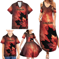 Personalized Canada Maple Leaf Family Matching Summer Maxi Dress and Hawaiian Shirt Red Galaxy Style - Wonder Print Shop