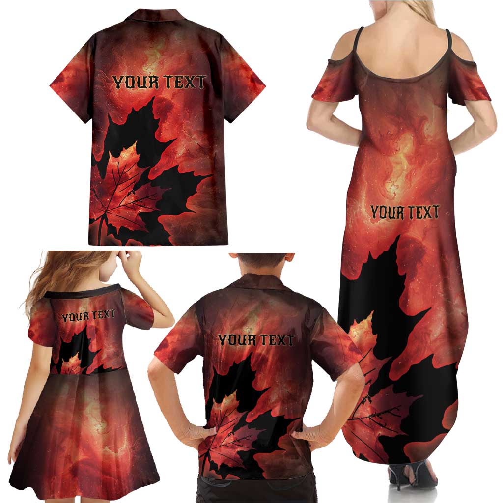 Personalized Canada Maple Leaf Family Matching Summer Maxi Dress and Hawaiian Shirt Red Galaxy Style - Wonder Print Shop