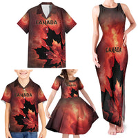Personalized Canada Maple Leaf Family Matching Tank Maxi Dress and Hawaiian Shirt Red Galaxy Style - Wonder Print Shop