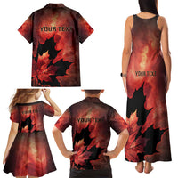 Personalized Canada Maple Leaf Family Matching Tank Maxi Dress and Hawaiian Shirt Red Galaxy Style - Wonder Print Shop