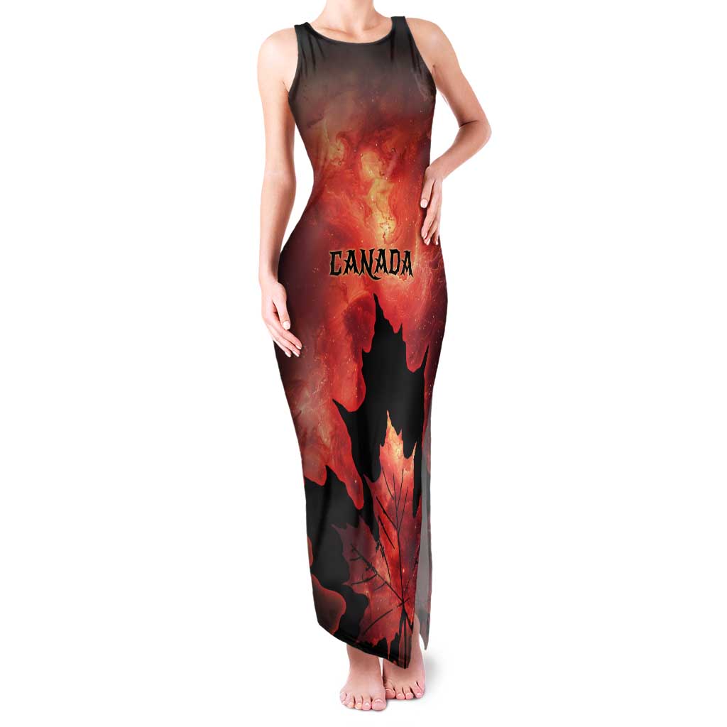 Personalized Canada Maple Leaf Family Matching Tank Maxi Dress and Hawaiian Shirt Red Galaxy Style - Wonder Print Shop
