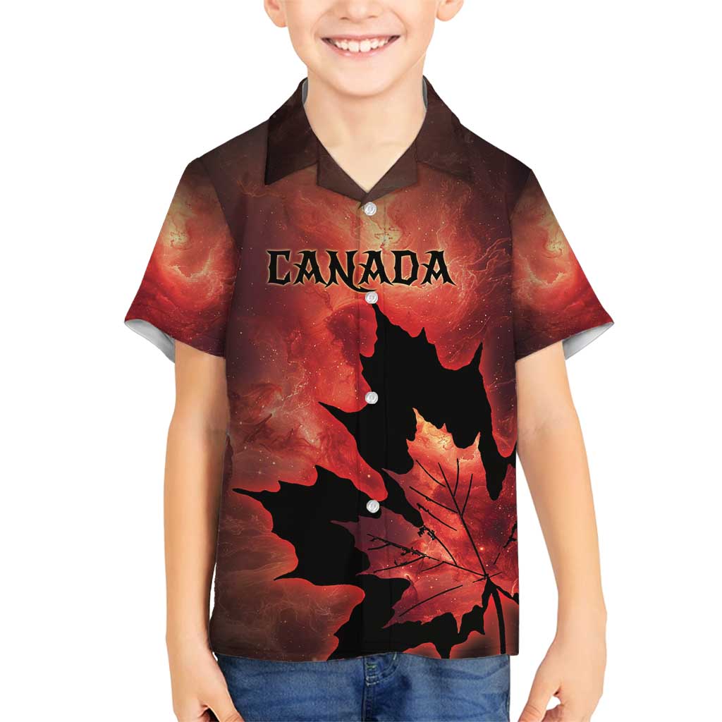 Personalized Canada Maple Leaf Family Matching Tank Maxi Dress and Hawaiian Shirt Red Galaxy Style - Wonder Print Shop