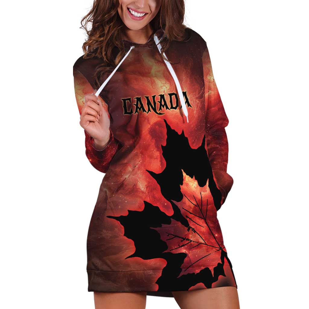 Personalized Canada Maple Leaf Hoodie Dress Red Galaxy Style - Wonder Print Shop