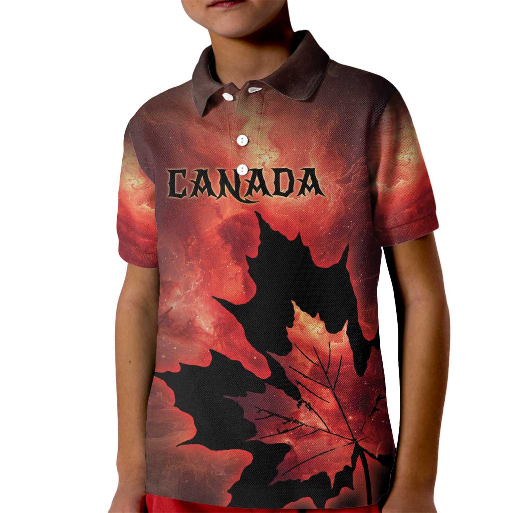 Personalized Canada Maple Leaf Kid Polo Shirt Red Galaxy Style - Wonder Print Shop