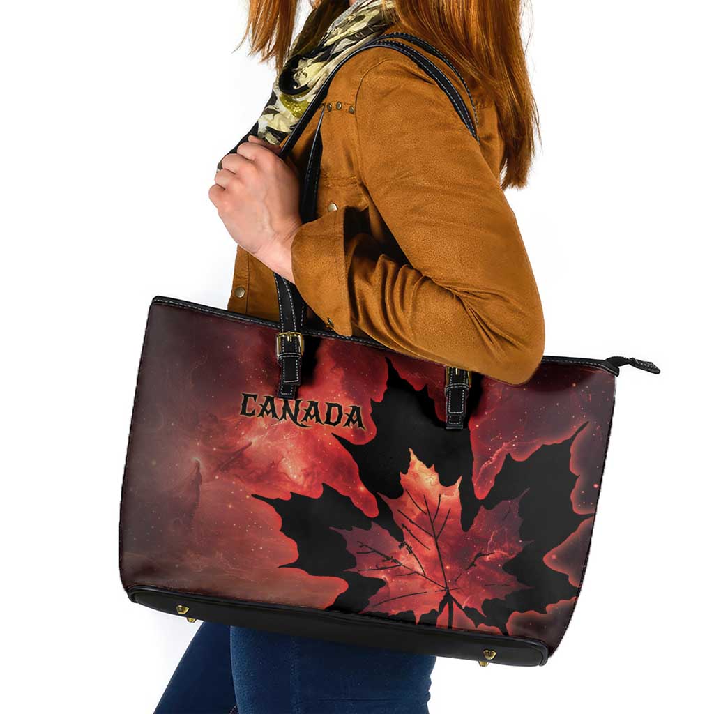Canada Maple Leaf Leather Tote Bag Red Galaxy Style - Wonder Print Shop