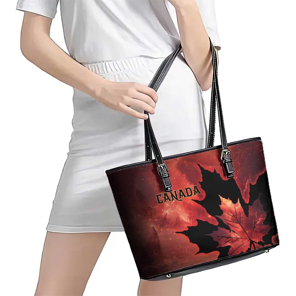 Canada Maple Leaf Leather Tote Bag Red Galaxy Style - Wonder Print Shop