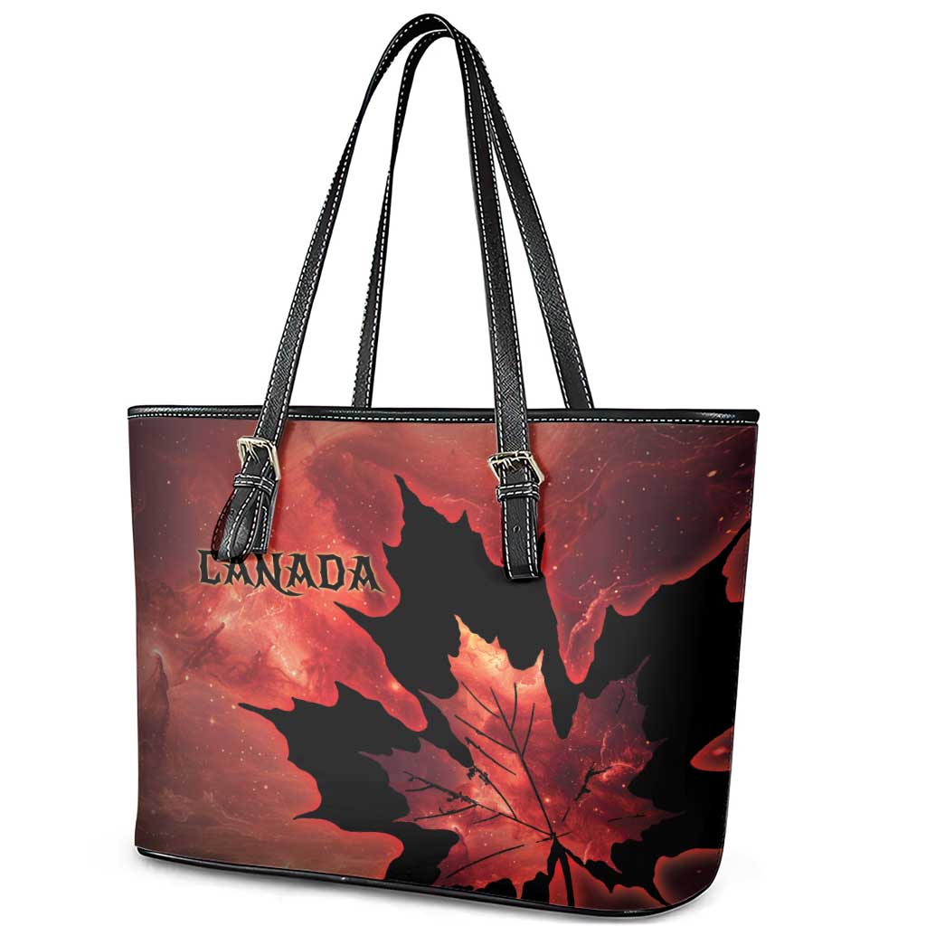 Canada Maple Leaf Leather Tote Bag Red Galaxy Style - Wonder Print Shop